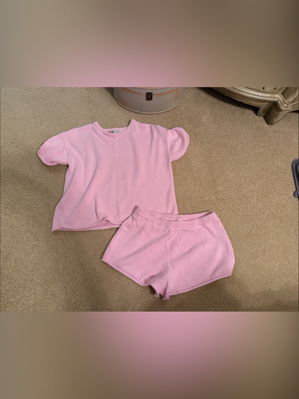 FP Beach Pink Short Sleeve Knit Top & Shorts Set